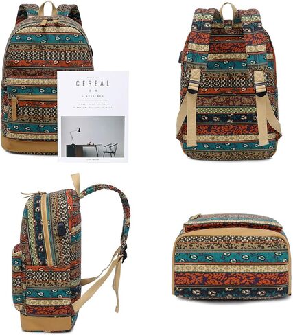 حقيبة ظهر للكمبيوتر المحمول للسفر مع منفذ شحن USB، حقيبة ظهر جامعية مقاومة للماء للنساء، بوهيمية in Kuwait