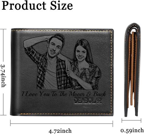 محافظ مخصصة للرجال، محفظة صور مخصصة محفورة، محفظة جلدية ثلاثية الطي (أسود) in Kuwait