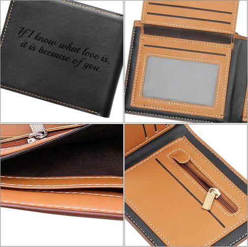 محافظ مخصصة للرجال، محفظة صور مخصصة محفورة، محفظة جلدية ثلاثية الطي (أسود) in Kuwait