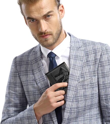 محافظ مخصصة للرجال، محفظة صور مخصصة محفورة، محفظة جلدية ثلاثية الطي (أسود) in Kuwait