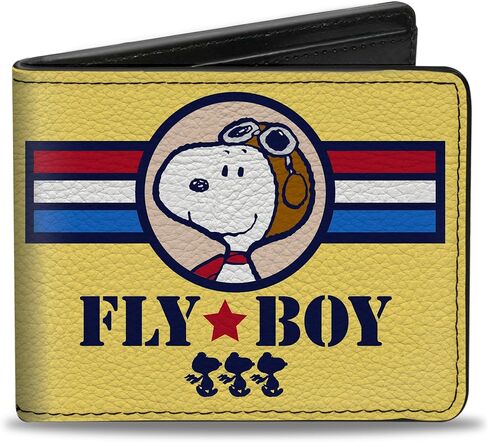 Buckle-Down Peanuts Worldwide LLC Wallet, Bifold, Peanuts Snoopy Fly Boy top Dog Flying Ace Yellow Blue Red, Vegan Leather in Saudi Arabia
