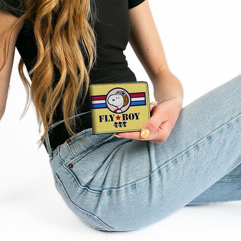 Buckle-Down Peanuts Worldwide LLC Wallet, Bifold, Peanuts Snoopy Fly Boy top Dog Flying Ace Yellow Blue Red, Vegan Leather in Saudi Arabia