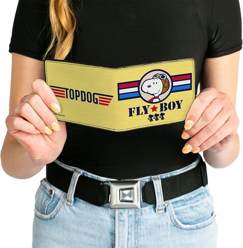 Buckle-Down Peanuts Worldwide LLC Wallet, Bifold, Peanuts Snoopy Fly Boy top Dog Flying Ace Yellow Blue Red, Vegan Leather in Saudi Arabia