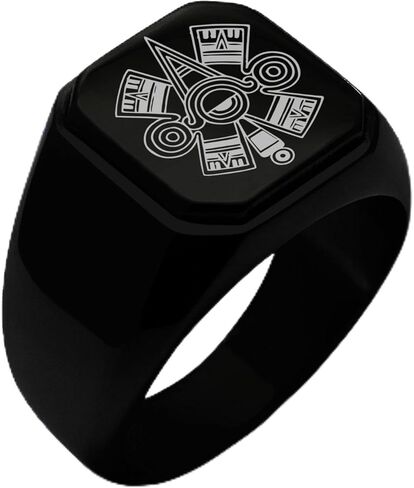 Stainless Steel Aztec Ollin Third Eye Rune Symbol Square Flat Top Biker Style Polished Ring in Kuwait