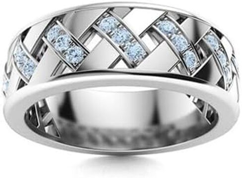 Jewels by Parijaat 0.50 Cttw Round Cut Created Gemstone Criss Cross Wedding Engagement Men's Ring In 14K White Gold Over 925 Sterling Silver with Lovely Gift Box in Saudi Arabia