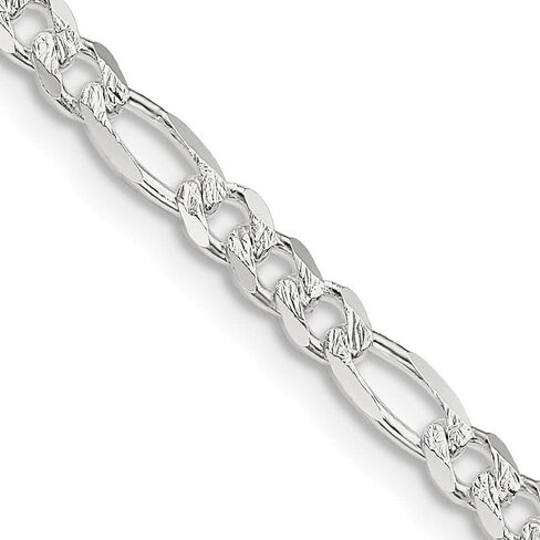 Saris and Things Sterling Silver 4mm Pavé Flat Figaro Chain Necklace Multiple Sizes in Kuwait