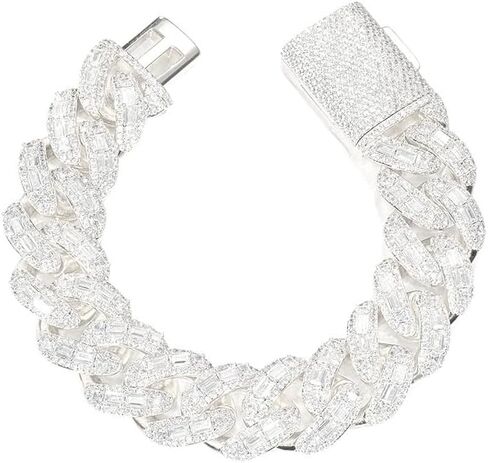 Solid Gold over S925 Sterling Silver Pavé Square Stones 20mm Bubble Chain Bracelet, Hip Hop Stackable Design, Fashion Gift for Him in Kuwait