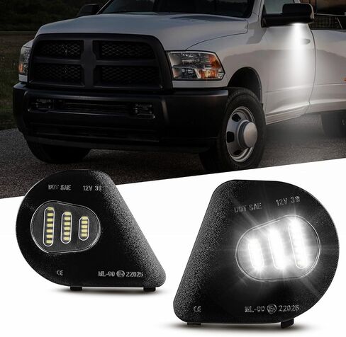 LESAUCE LED Side Mirror Puddle Light Lamps Assembly for 2010-2019 2020 2021 Dodge Ram 1500 2500 3500 4500 5500 Towing Mirror Lights, 6000K White 2PCS in Kuwait