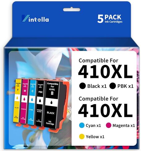 استبدال خرطوشة الحبر المعاد تصنيعها لحزمة التحرير والسرد لخراطيش الحبر Epson 410 410XL T410 T410XL للتعبير XP-530 XP-630 XP-635 XP-640 XP-830 XP-7100 (5 عبوات) in Kuwait
