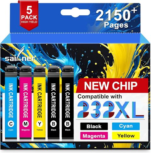 SAILNER Remanufactured Ink Cartridge Replacement for Epson 232 232XL Ink Cartridges Combo Pack With Latest Upgrade Chip Work for Epson Expression XP-4200 XP-4205 WorkForce WF-2930 WF-2950 5-Pack BKCMY in Kuwait