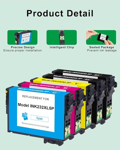 SAILNER Remanufactured Ink Cartridge Replacement for Epson 232 232XL Ink Cartridges Combo Pack With Latest Upgrade Chip Work for Epson Expression XP-4200 XP-4205 WorkForce WF-2930 WF-2950 5-Pack BKCMY in Kuwait