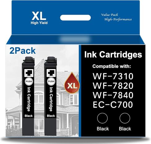 Remanufactured 812XL Ink Cartridges Replacement for Epson 812 Ink Cartridges Black ink Cartridge work with Workforce Pro WF-7840 WF-7820 WF-7310 EC-C7000 Printer Workforce Pro 7840 7310 Ink(2 Pack) in Kuwait