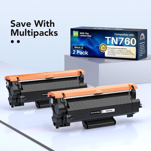 حبر TN760 لطابعة Brother متوافق مع خرطوشة حبر Brother TN760 TN-760 TN730 TN 760 للاستخدام مع MFC-L2710DW MFC-L2750DW HL-L2350DW HL-L2370DW HL-L2395DW DCP-L2550DW (2 أسود) in Kuwait