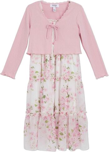 Speechless Girls' 2-piece Floral Maxi Dress Set with Cardigan in Saudi Arabia