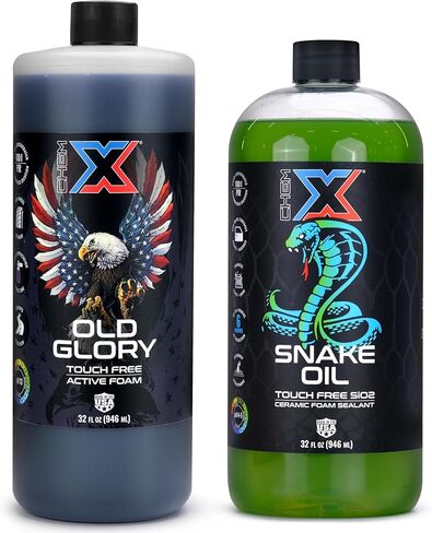 Chem-X Beginner Touch-Free Clean + Seal Bundle, Old Glory Foam Wash + Snake Oil SiO2 Sealant, Spray On Rinse Off, Removes Road Film Grease Salt & Bugs, Hydrophobic Gloss Finish - 32oz in Kuwait