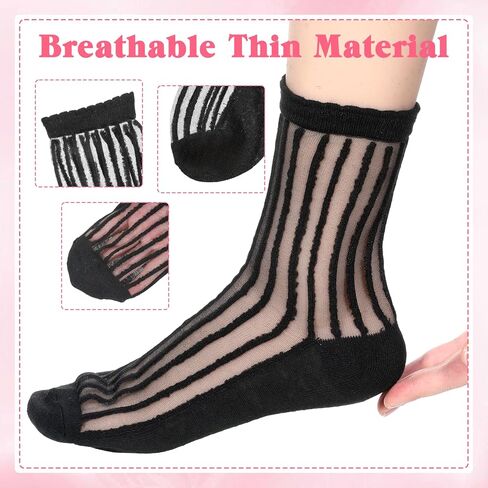 3 Pairs Sheer Socks Women Ankle, Black Checkered Polka Dot Striped Plaid Geometric See Through Socks Mesh Sock Sheer Sock with Designs for Women Girls in Saudi Arabia