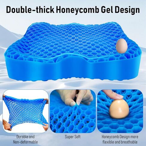 وسادة مقعد جل تبريد، تصميم سميك كبير قابل للتنفس على شكل قرص العسل يمتص نقاط الضغط وسادة جل مع غطاء مضاد للانزلاق وسادة مقعد تبريد لكرسي المكتب والمنزل ووسادة مقعد السيارة للكرسي المتحرك in Kuwait