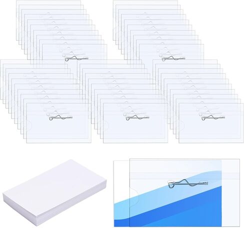 50 Pieces Name Badge Holders Name Tags with Pins Clear Plastic Name Tag Holder ID Badge Holders with 50 Pieces Inserts Fit Card (3.58x2.16 inch) in Saudi Arabia