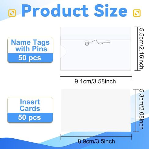 50 Pieces Name Badge Holders Name Tags with Pins Clear Plastic Name Tag Holder ID Badge Holders with 50 Pieces Inserts Fit Card (3.58x2.16 inch) in Saudi Arabia