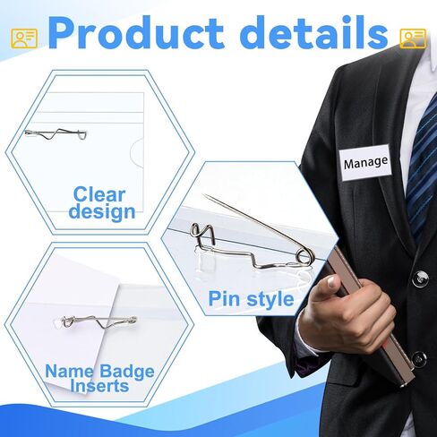 50 Pieces Name Badge Holders Name Tags with Pins Clear Plastic Name Tag Holder ID Badge Holders with 50 Pieces Inserts Fit Card (3.58x2.16 inch) in Saudi Arabia