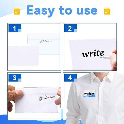 50 Pieces Name Badge Holders Name Tags with Pins Clear Plastic Name Tag Holder ID Badge Holders with 50 Pieces Inserts Fit Card (3.58x2.16 inch) in Saudi Arabia