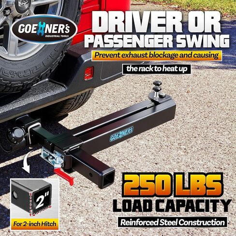 𝟐𝟎𝟐𝟔 𝐔𝐩𝐠𝐫𝐚𝐝𝐞𝐝 Swing Away Hitch Adapter for 2" Hitch, 0-180 Degree Swing Arm, 250lb Load Capacity, Hitch Mounted Bike Racks Extension Accessory for Cars, Trucks, SUVs in Kuwait