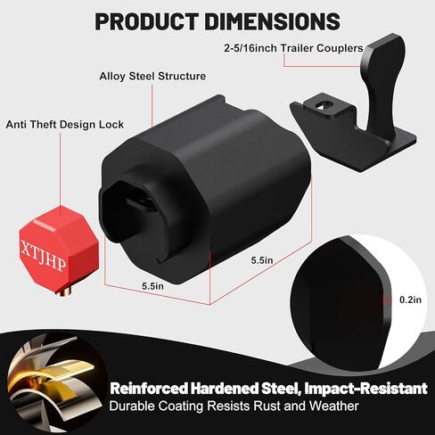 أقفال وصلة المقطورة، قفل المقطورة يناسب 2 قارنات 5/16 بوصة، قفل لسان المقطورة عالي التحمل، أقفال وصلة كروية لقارب RV (أحمر، 2 5/16 بوصة 03) in Kuwait