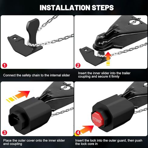 أقفال وصلة المقطورة، قفل المقطورة يناسب 2 قارنات 5/16 بوصة، قفل لسان المقطورة عالي التحمل، أقفال وصلة كروية لقارب RV (أحمر، 2 5/16 بوصة 03) in Kuwait
