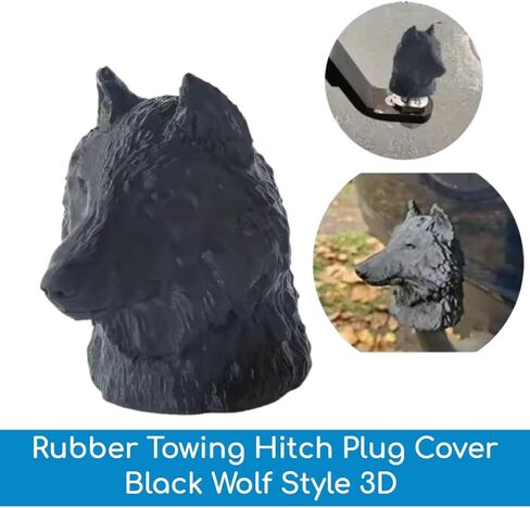 Trailer Hitch Ball Cover Wolf Truck Hitch Cover Brake Tail Rubber Towing Hitch Plug Cover Black Wolf Style 3D Cap Trailer Coupling Fits 2" in Kuwait