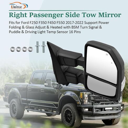Right Passenger Side Tow Mirror Fits for Ford F250 F350 F450 F550 2017-2022 Support Power Folding & Glass Adjust & Heated with BSM Turn Signal & Puddle & Driving Light Temp Sensor 15 Pins in Kuwait