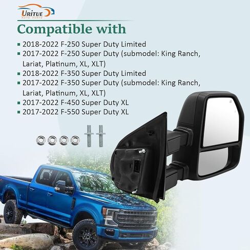 Right Passenger Side Tow Mirror Fits for Ford F250 F350 F450 F550 2017-2022 Support Power Folding & Glass Adjust & Heated with BSM Turn Signal & Puddle & Driving Light Temp Sensor 15 Pins in Kuwait