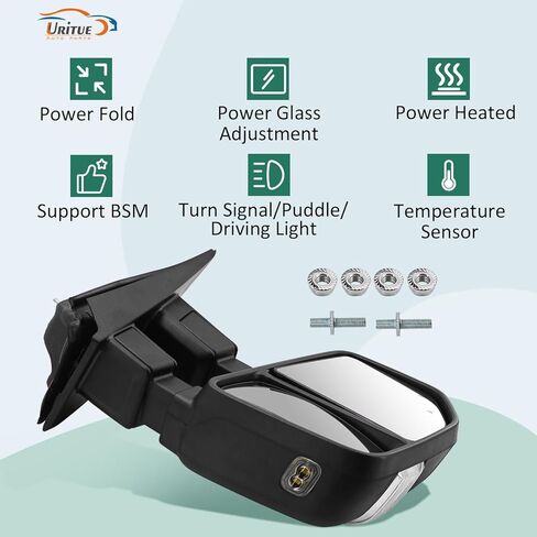 Right Passenger Side Tow Mirror Fits for Ford F250 F350 F450 F550 2017-2022 Support Power Folding & Glass Adjust & Heated with BSM Turn Signal & Puddle & Driving Light Temp Sensor 15 Pins in Kuwait