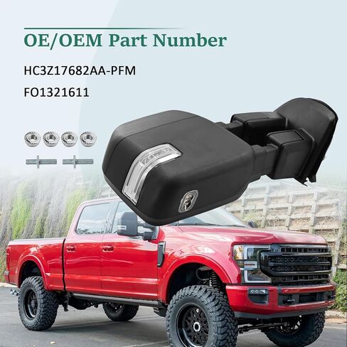 Right Passenger Side Tow Mirror Fits for Ford F250 F350 F450 F550 2017-2022 Support Power Folding & Glass Adjust & Heated with BSM Turn Signal & Puddle & Driving Light Temp Sensor 15 Pins in Kuwait