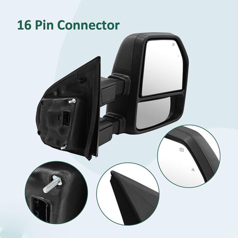 Right Passenger Side Tow Mirror Fits for Ford F250 F350 F450 F550 2017-2022 Support Power Folding & Glass Adjust & Heated with BSM Turn Signal & Puddle & Driving Light Temp Sensor 15 Pins in Kuwait