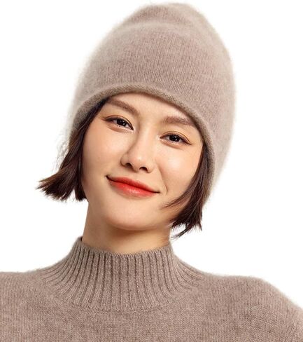 Womens Beanie Hats Fall Winter Soft Warm Merino Wool Cashmere Knit Cap in Kuwait