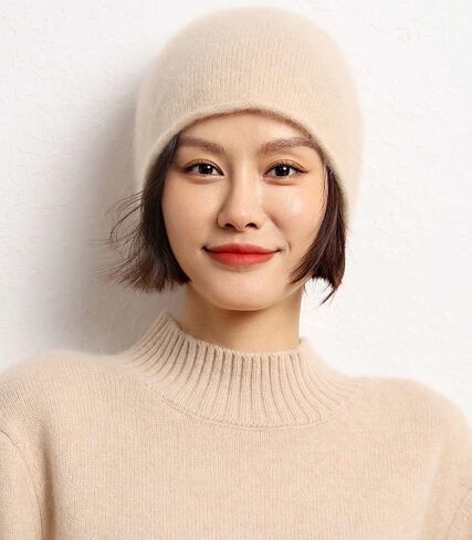 Womens Beanie Hats Fall Winter Soft Warm Merino Wool Cashmere Knit Cap in Saudi Arabia