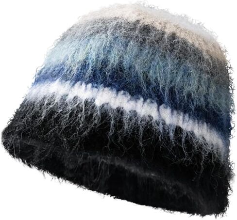 BAIMORE Women's Fall Winter Mohair Striped Skull Cap Fuzzy Ombre Knit Wool Beanie in Kuwait