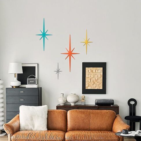 Larger & Stronger 4 Pcs Cast Iron Starburst Wall Decor, Mid Century Modern Metal Wall Art with Upgraded no-mark adhesive Installation, 17.7 Inch Retro Atomic Stars for Home Office Room (Art Deco, Retro, PLUS) in Saudi Arabia