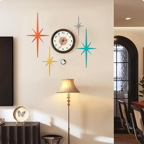 Larger & Stronger 4 Pcs Cast Iron Starburst Wall Decor, Mid Century Modern Metal Wall Art with Upgraded no-mark adhesive Installation, 17.7 Inch Retro Atomic Stars for Home Office Room (Art Deco, Retro, PLUS) in Saudi Arabia