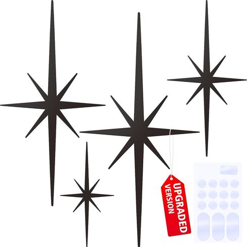Larger & Stronger 4 Pcs Cast Iron Starburst Wall Decor, Mid Century Modern Metal Wall Art with Upgraded no-mark adhesive Installation, 17.7 Inch Retro Atomic Stars for Home Office Room (Art Deco, Retro, PLUS) in Saudi Arabia