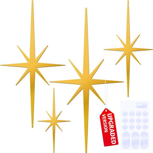 Larger & Stronger 4 Pcs Cast Iron Starburst Wall Decor, Mid Century Modern Metal Wall Art with Upgraded no-mark adhesive Installation, 17.7 Inch Retro Atomic Stars for Home Office Room (Art Deco, Retro, PLUS) in Saudi Arabia