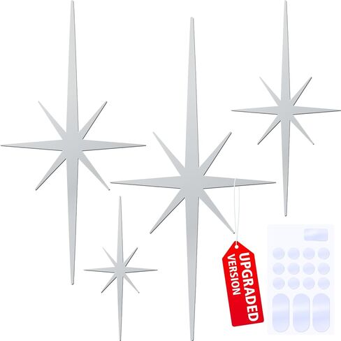 Larger & Stronger 4 Pcs Cast Iron Starburst Wall Decor, Mid Century Modern Metal Wall Art with Upgraded no-mark adhesive Installation, 17.7 Inch Retro Atomic Stars for Home Office Room (Art Deco, Retro, PLUS) in Saudi Arabia