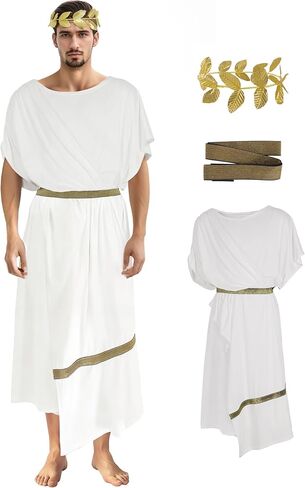 Men's Greek Toga Costume with Headband, Roman Dionysus Style Adult Outfit for Halloween in Kuwait