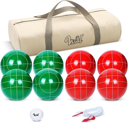 100mm Bocce Ball Set Regulation Size and Weight with 8 Resin Bochie Balls, Pallino, Carrying Bag, Measuring Rope, Gift for Family Backyard Lawn Yard Beach Bocci Games (Multi Colors, 2-8 Players) in Saudi Arabia
