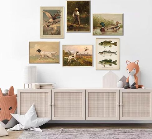 6Pcs Nursery Hunting Wall Art Vintage Fishing Boy Wall Decor Mallard Duck Painting Pictures Hunting Dog Pheasant Posters Prints for Boys Room Farmhouse Canvas Unframed in Saudi Arabia