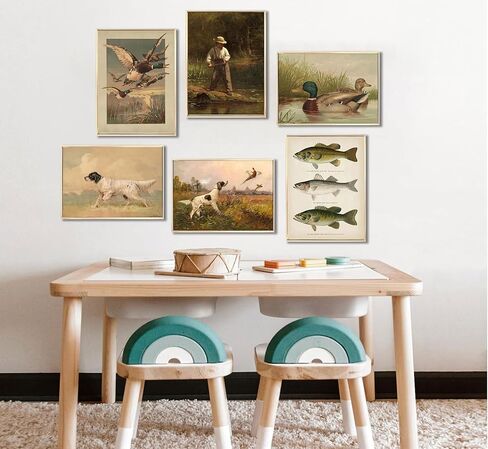 6Pcs Nursery Hunting Wall Art Vintage Fishing Boy Wall Decor Mallard Duck Painting Pictures Hunting Dog Pheasant Posters Prints for Boys Room Farmhouse Canvas Unframed in Saudi Arabia