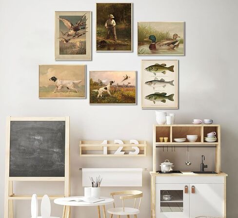 6Pcs Nursery Hunting Wall Art Vintage Fishing Boy Wall Decor Mallard Duck Painting Pictures Hunting Dog Pheasant Posters Prints for Boys Room Farmhouse Canvas Unframed in Saudi Arabia