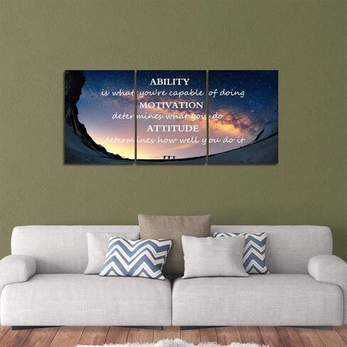 Motivational Quotes Canvas Wall Art Inspirational Ability Motivation Attitude Saying Words Posters Prints Entrepreneur Quote Home Office Bedroom Decor 3 Panels Ready to Hang - 36" W x 16" H in Kuwait