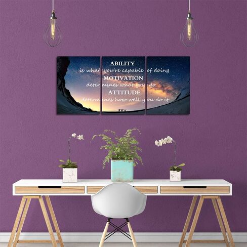 Motivational Quotes Canvas Wall Art Inspirational Ability Motivation Attitude Saying Words Posters Prints Entrepreneur Quote Home Office Bedroom Decor 3 Panels Ready to Hang - 36" W x 16" H in Kuwait