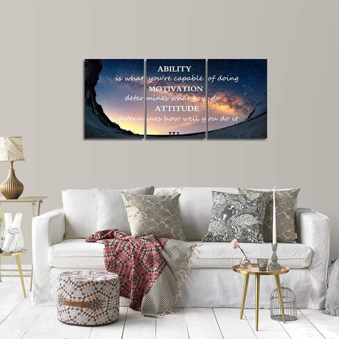 Motivational Quotes Canvas Wall Art Inspirational Ability Motivation Attitude Saying Words Posters Prints Entrepreneur Quote Home Office Bedroom Decor 3 Panels Ready to Hang - 36" W x 16" H in Kuwait